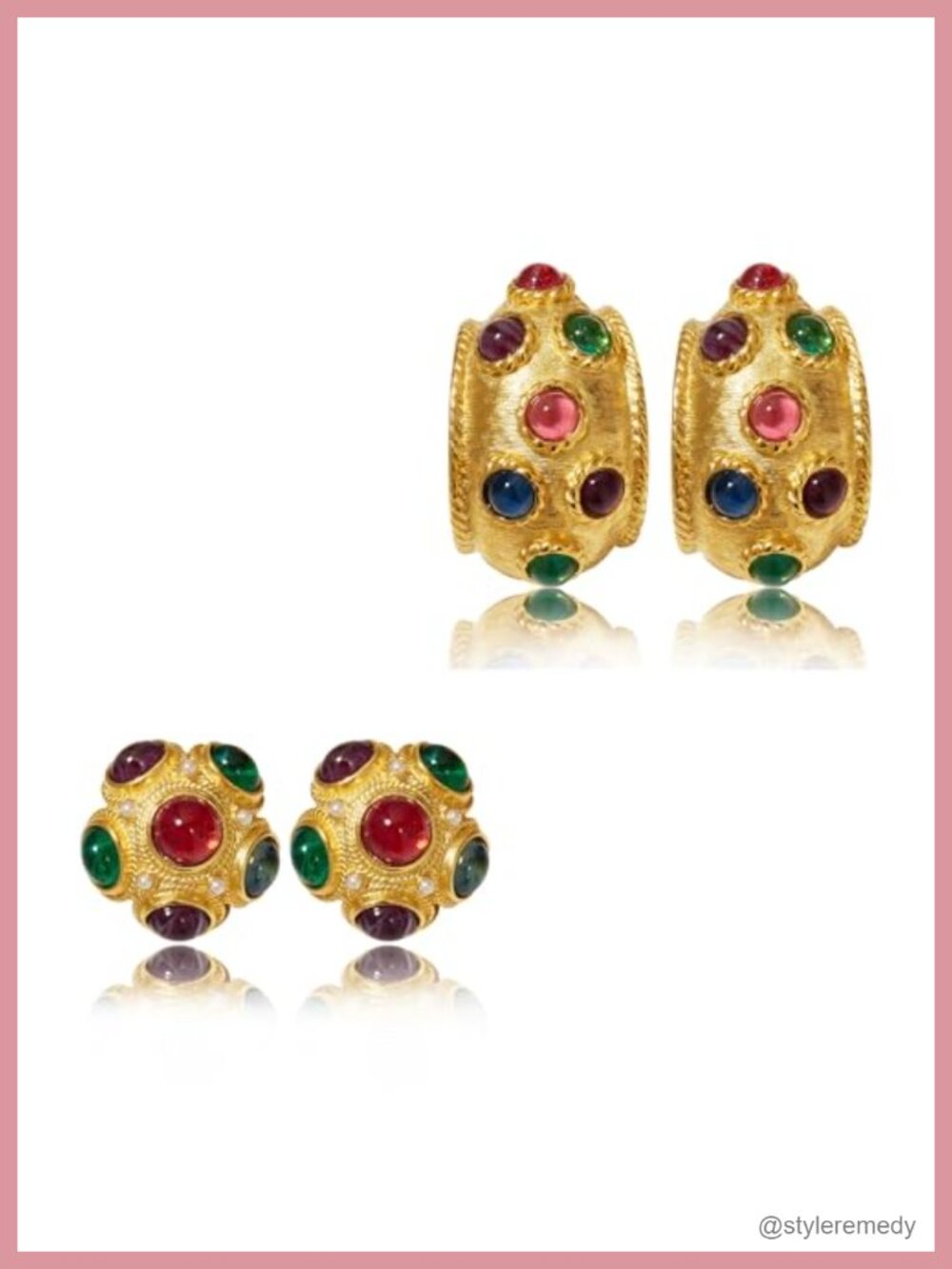 Chunky Half Open Stud Earrings Gold Resin Inlay Vintage Style